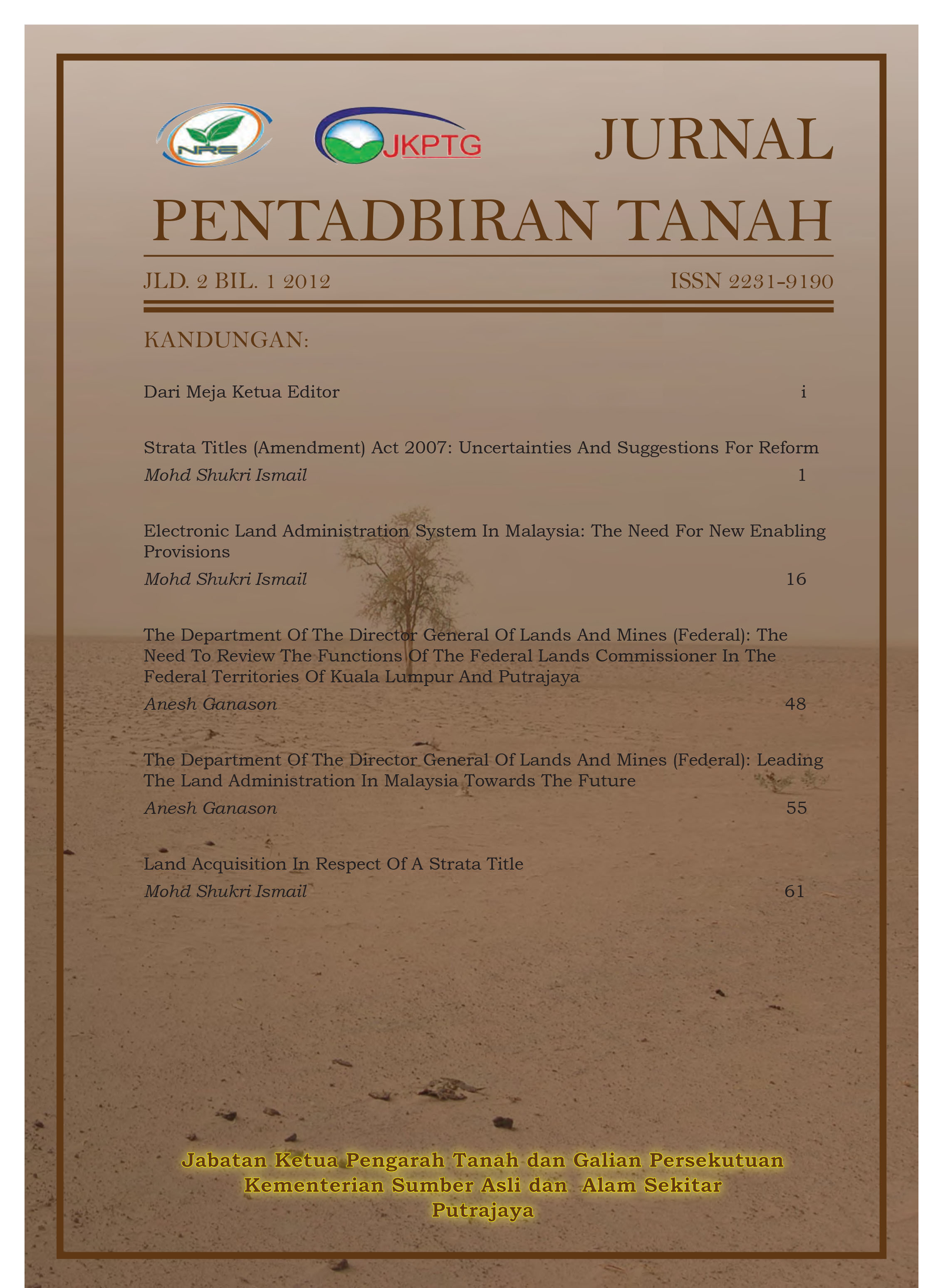 Cover Jurnal Pentadbiran Tanah JKPTG 1 95x134