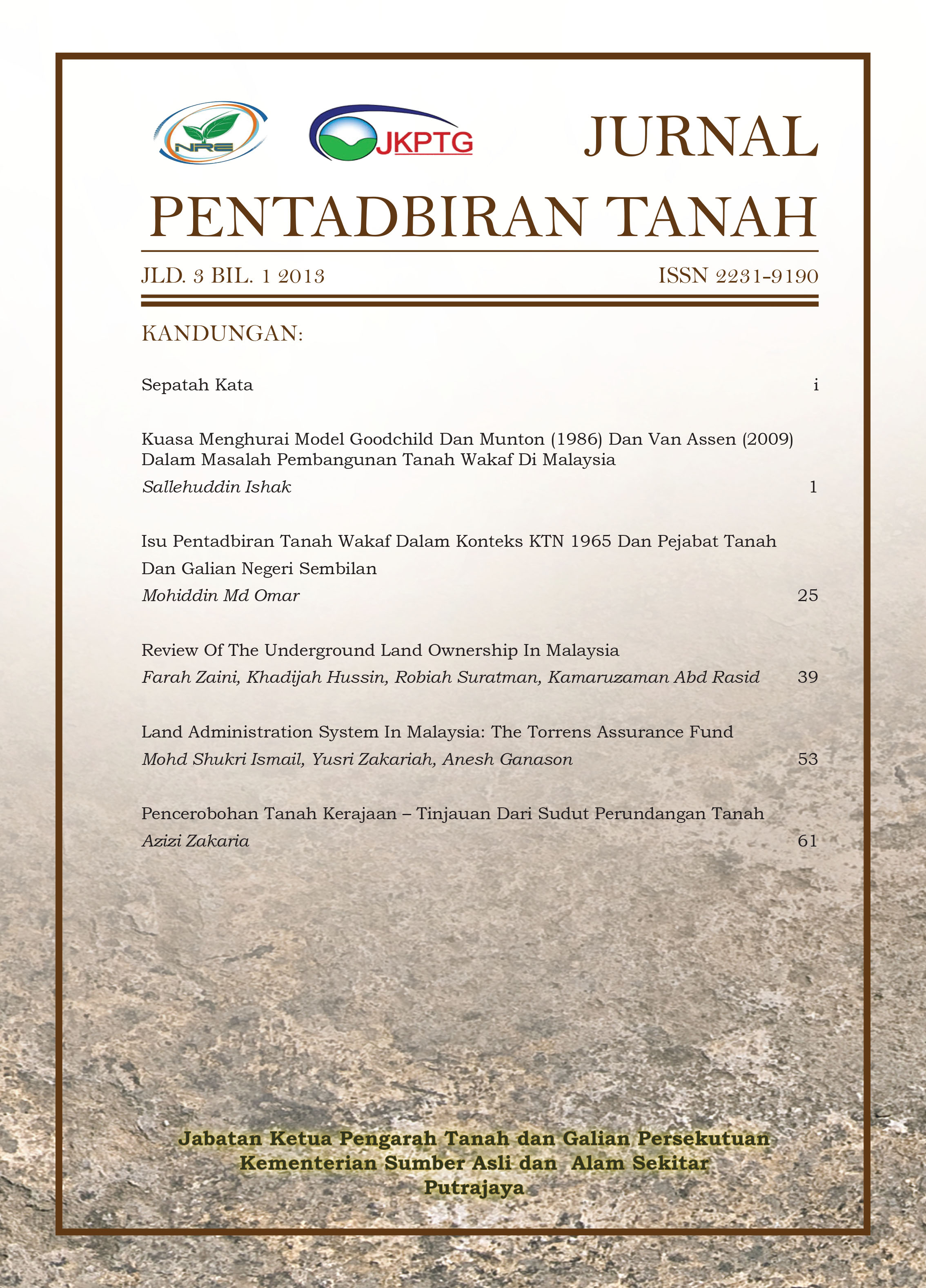 Cover Jurnal Pentadbiran Tanah JKPTG 1 95x134