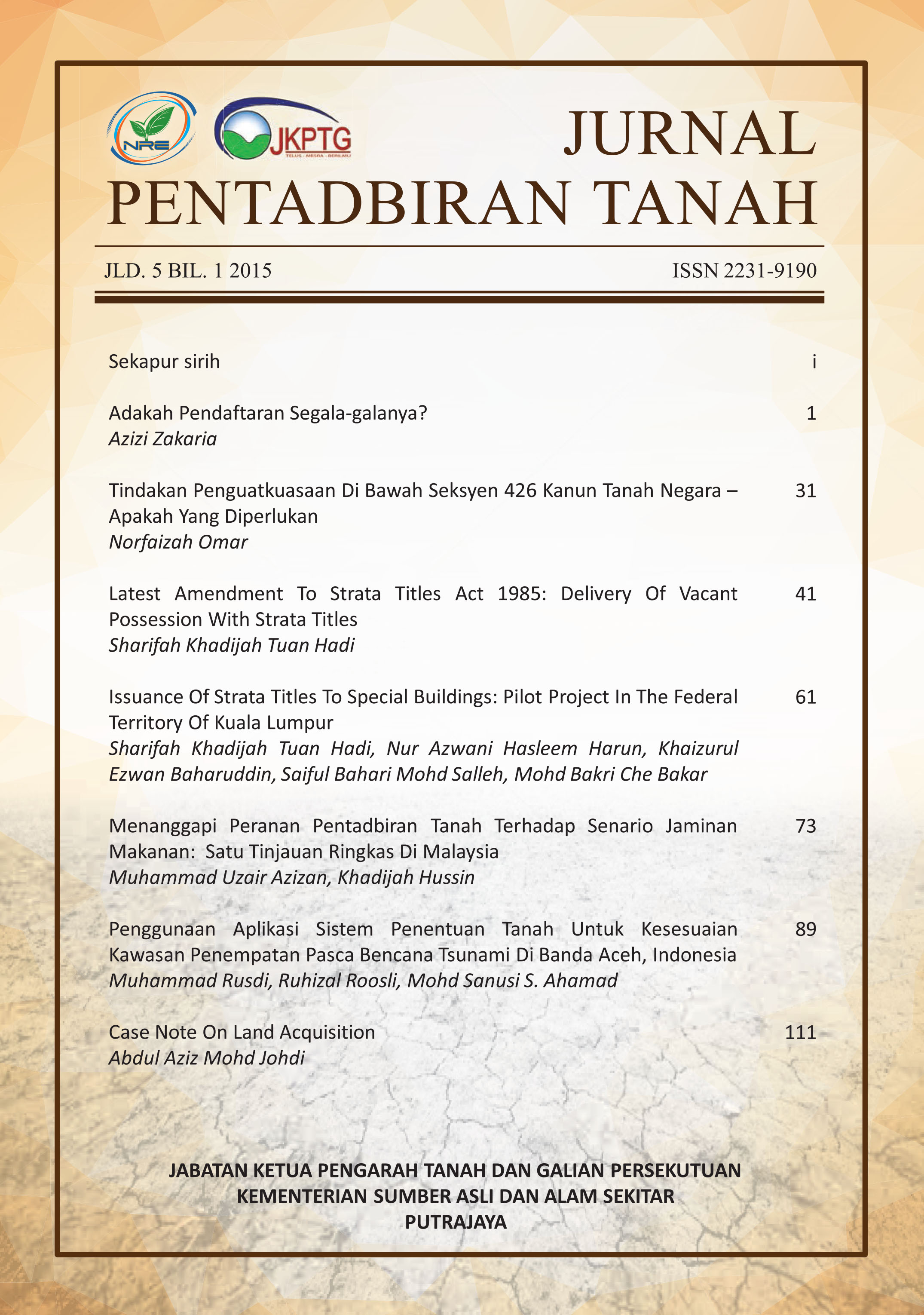 Cover Jurnal Pentadbiran Tanah JKPTG 1 95x134