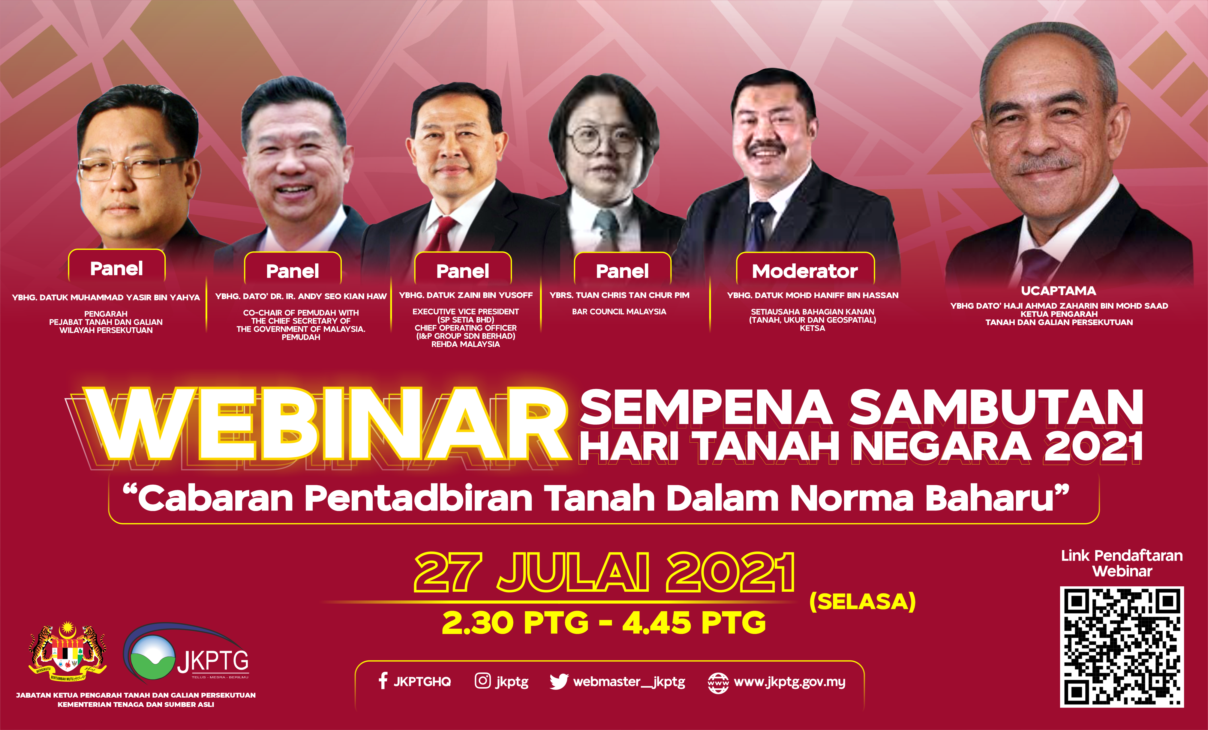 Poster Webinar Cabaran Pentadbiran Tanah dalam Norma Baharu